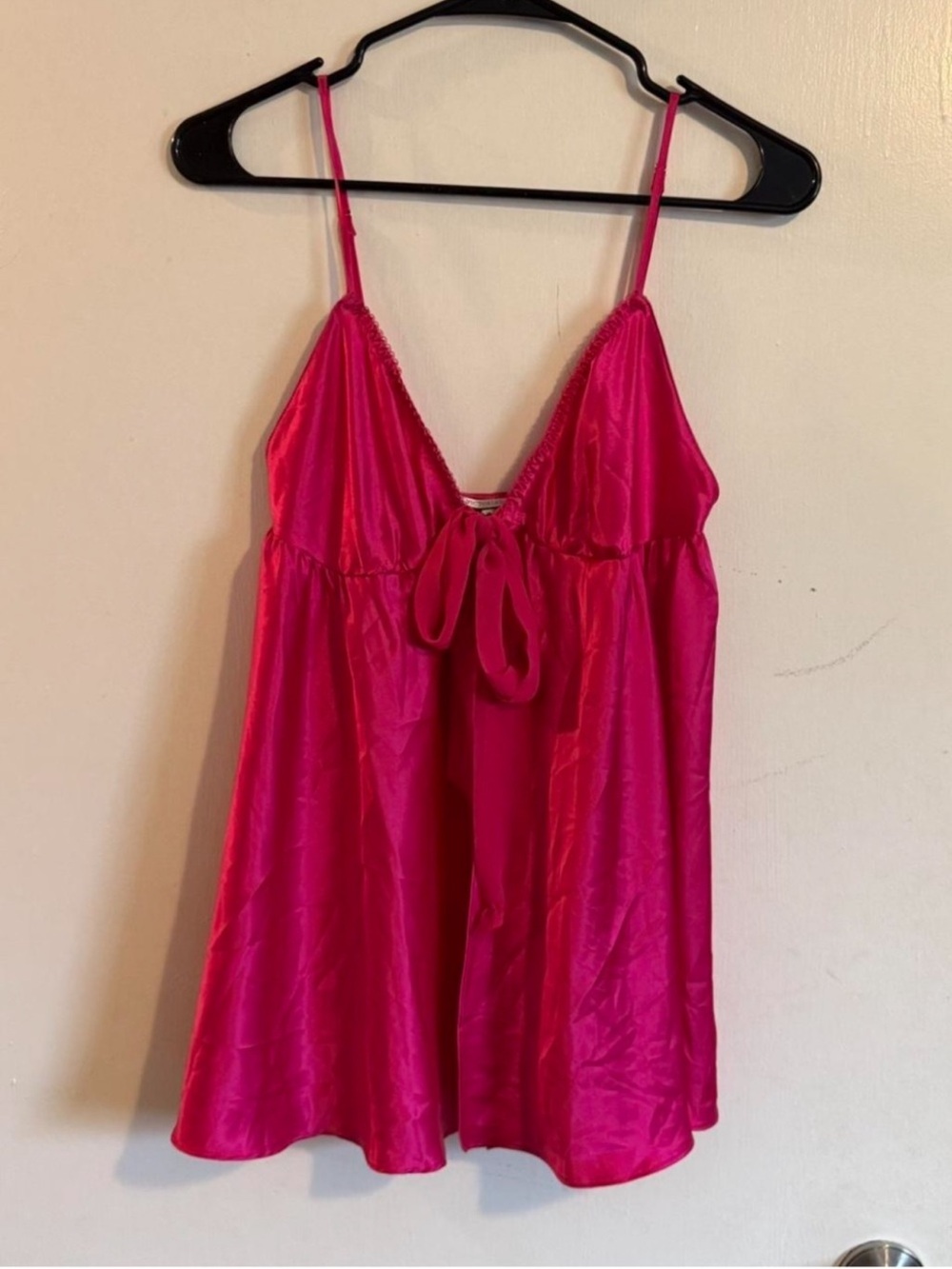 Victoria’s Secret hot pink satin babydoll tank top/mini front closure bow detail